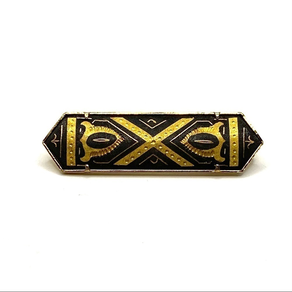 DAMASCENE VINTAGE Spanish Gold Black Trombone Pin